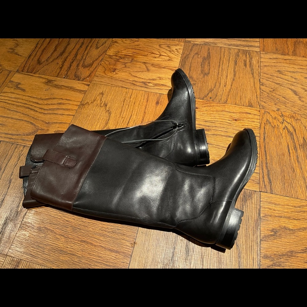 New leather riding boots knee high two toned